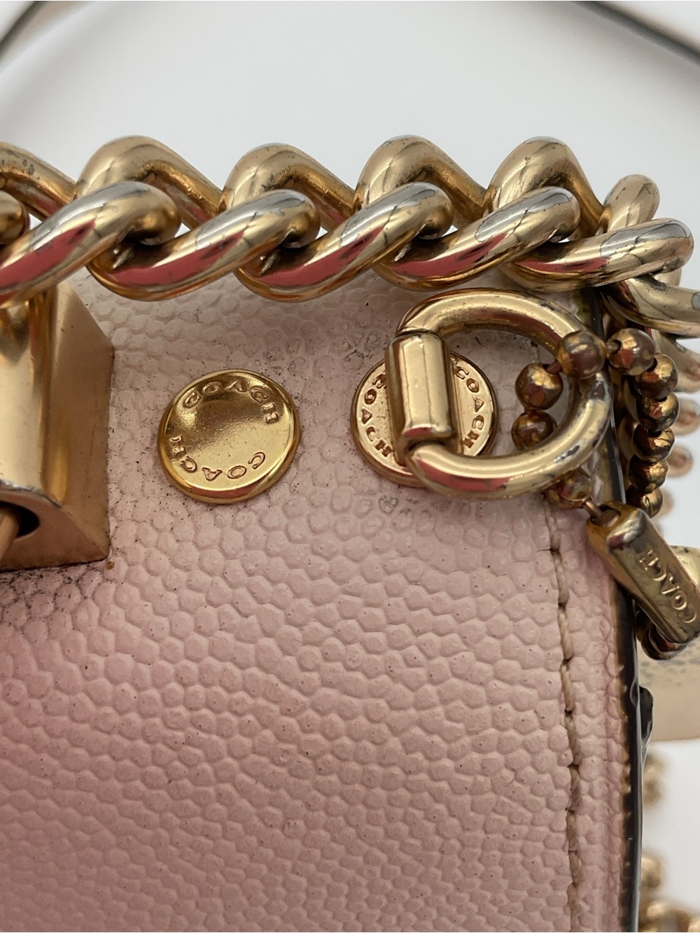 Coach Mini Klare Pebble LeatherCrossbody in Light Beige with Gold Tone Chain - Picture 7 of 16
